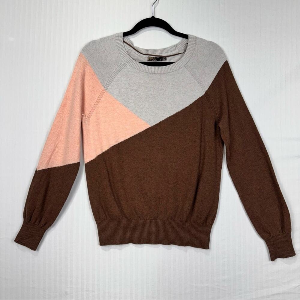 Prana Havaar Brown/Gray/Pink Geometric Colorblock Crewneck Sweater Women’s Small
